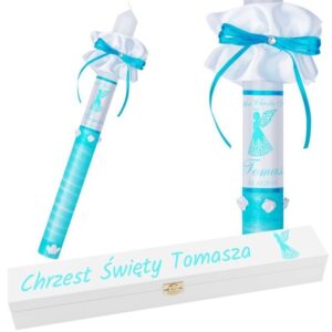 Świeca na chrzest ze zdjęciem dziecka oraz pudełkiem Model G13 Nadruk