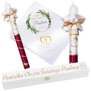 Świeca z szatką na chrzest ze zdjęciem dziecka oraz pudełkiem Model G24