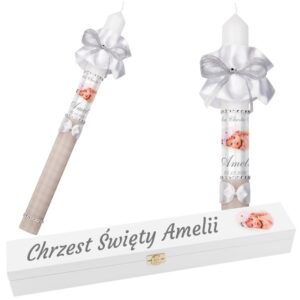 Świeca z pudełkiem na Chrzest ze zdjęciem / Pudełko z nadrukiem / Model G26 / Zestaw na chrzest