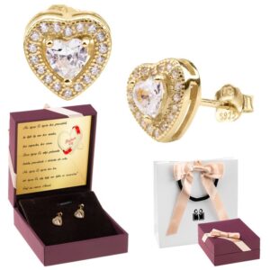 Pozłacane kolczyki pr.925 serduszka z cyrkoniami Dedykacja