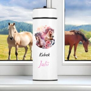 Kubek termiczny z wyświetlaczem LED i personalizowanym nadrukiem UV – idealny prezent dla miłośniczki koni