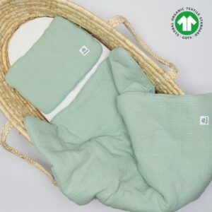 Pościel do gondoli z muślinu organicznego GOTS 60x70 miętowa