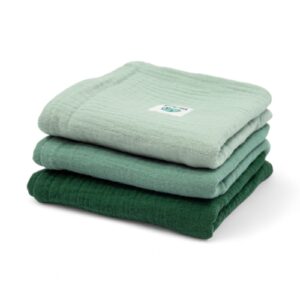 Pieluszki muślinowe wielopak | 3 szt | 50x50 cm | miętowy - eukaliptus - butelkowa zieleń