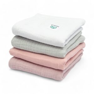 Bawełniane pieluszki muślinowe GOTS | 4 szt | 50x50 cm | biały - szary - różowy - pudrowy róż