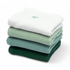 Zestaw 4 pieluszek muślinowych | 50x50 cm | 4 szt | biały - miętowy - eukaliptus - butelkowa zieleń