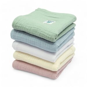 Pieluszki muślinowe | uniwersalny rozmiar 50x50 cm | 5 sztuk | miętowy - baby blue - biały - ecru - pudrowy różowy