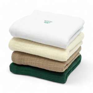 Komplet 4x pieluszka muślinowa GOTS | 4 szt | 50x50 cm | biała - ecru - beżowa - butelkowa zieleń