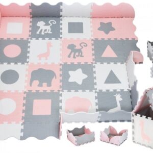 Mata puzzle XL 150 x 150 x 1 cm - z obrzeżem - pianka EVA - różowa