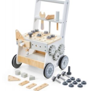Drewniany chodzik 3w1, pchacz + warsztat - 47 elementów