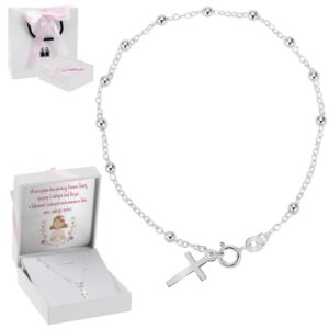 Bransoletka z różańcem (10 różańca) / srebro 925 / różowa kokardka / Dedykacja