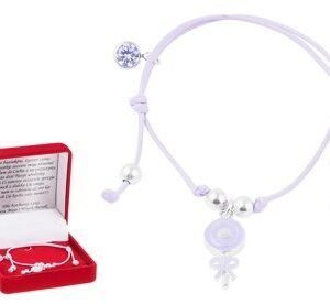 Bransoletka dziecięca sznurkowa pr. 925 fioletowy lizak z kokardką DEDYKACJA