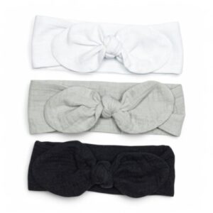 Zestaw opasek muślinowych dla dziewczynki pinup | 0-3 mc | 3 sztuki | biała - szara - czarna