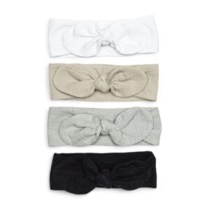 Zestaw 4 opaski muślinowe na głowę | 0-3 mc | 4 szt | biała - szara - natural - czarna