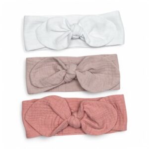 Zestaw 3 opaski muślinowe pin-up | 0-3 mc | 3 sztuki | biała - pudrowa - różowa