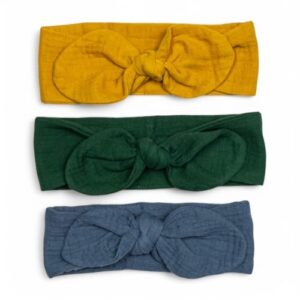 Muślinowe opaski dziewczęce | 0-3 mc | 3 szt | musztardowa - butelkowa zieleń - granatowa