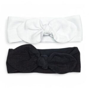 Zestaw dwóch opasek muślinowych z kokardką | 0-3 mc | 2 szt | biała - czarna
