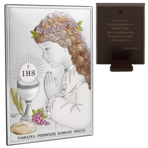 Obrazek srebrny 7x10 dziewczynka pamiątka na I Komunię Św. Grawer