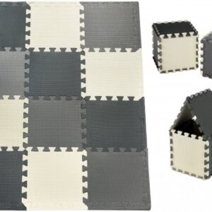 Piankowe puzzle 12szt. - piankowa mata edukacyjna 120 x 90 x 1.2cm z obrzeżem - szara