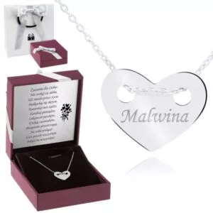 Srebrny Naszyjnik pr. 925 z zawieszka serce 44,5 cm Grawer i Dedykacja