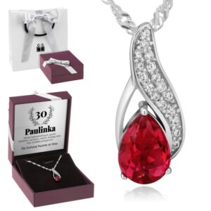 Naszyjnik z rubinową cyrkonią – srebrny łańcuszek Singapur Dedykacja