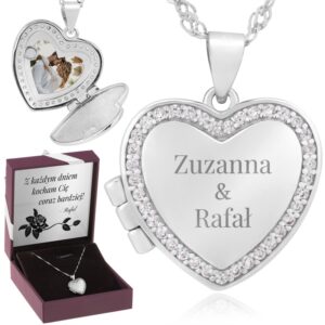 Srebrna zawieszka z cyrkoniami pr.925 Sekretnik Serce Grawer