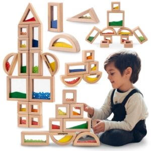 Zestaw drewnianych klocków sensorycznych z różnym wypełnieniem - 15 elementów