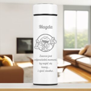 Kubek termiczny z wyświetlaczem LED / Biały / Kubek termiczny z grawerem / Własny grawer / Termos z wyświetlaczem / Prezent