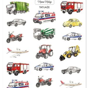 Tatuaże zmywalne dla dzieci Pojazdy