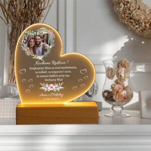 Ramka LED Serce „Podziękowania dla Rodziców” – personalizowana lampka ze zdjęciem