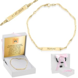 Złota bransoletka pr. 585 Prezent na Chrzest Roczek Grawer