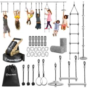 Tor przeszkód Ninja dla dzieci - zestaw slackline HyperMotion - 10 przeszkód
