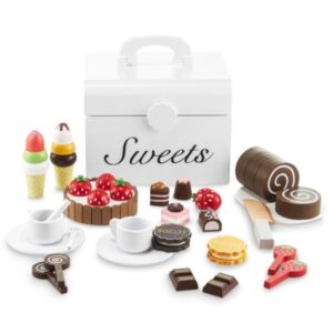 Drewniana skrzynka ze słodyczami do krojenia, cukiernia