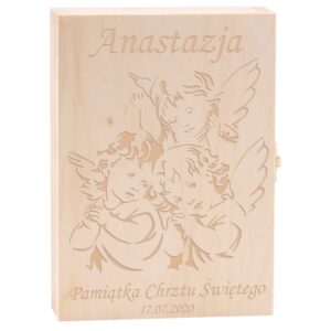 Pudełko na sztućce na Chrzest, naturalne drewno, grawer laserowy