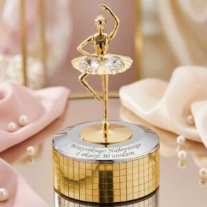 Na chrzest i roczek: pozytywka balerina z kryształami i grawerem