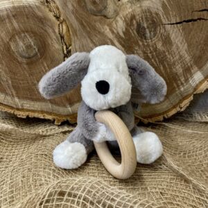 Jellycat Piesek – pluszak grzechotka z drewnianym uchwytem 5 cm, 0+