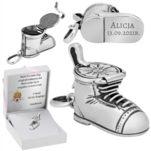 Chrzest, Roczek, Baby Shower: srebrny bucik 925 z grawerem