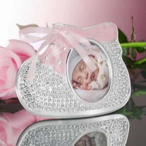 Na chrzest: Ramka na zdjęcie bucik srebrno-różowy, dedykacja