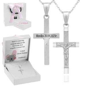 Krzyżyk srebrny 925 z Jezusem, łańcuszkiem i grawerem