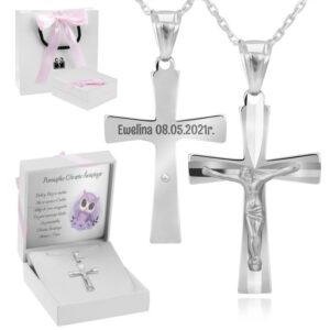 Na Chrzest krzyżyk srebrny 0,925 z Jezusem, łańcuszek i grawer
