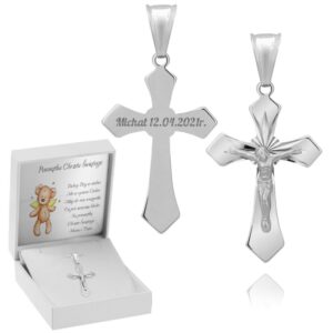 Krzyżyk srebrny 0,925 na Chrzest z grawerem i dedykacją