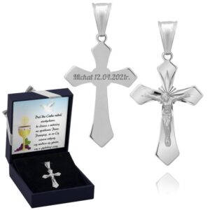 Krzyżyk srebrny 925 z Jezusem na Chrzest i Komunię z grawerem