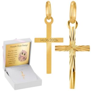 Na Chrzest lub Komunię: Złoty krzyżyk 585 z grawerem i dedykacją