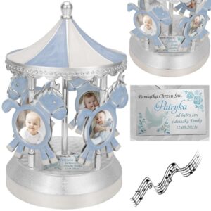 Pozytywka karuzela retro z ramkami na zdjęcia i dedykacją dla dziecka