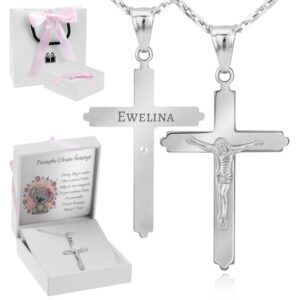 I Komunia: Srebrny krzyżyk z Jezusem z łańcuszkiem z grawerem