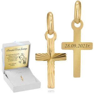 Chrzest lub Komunia: Mały złoty krzyżyk 585 z grawerem i dedykacją