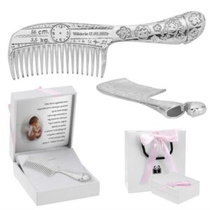 Chrzest: srebrny grzebyk 925 dla dziewczynki z grawerem i dedykacją