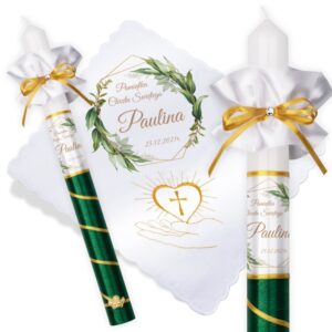 Chrzest lub Komunia: świeca i szatka ze zdjęciem dziecka G25