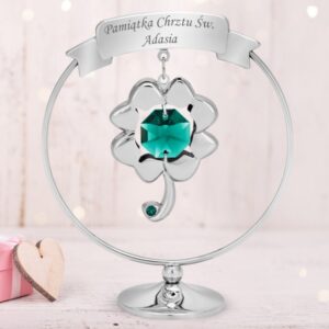Na Chrzest figurka koniczyny Austrian Crystals z grawerem