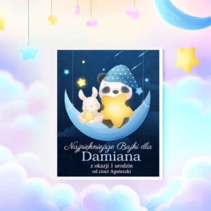 Księga Baśni na Chrzest z nadrukiem Panda i królik na okładce