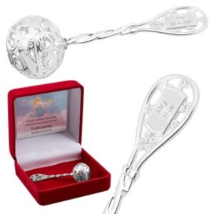 Chrzest: srebrna grzechotka 0,925 z indywidualnym grawerem